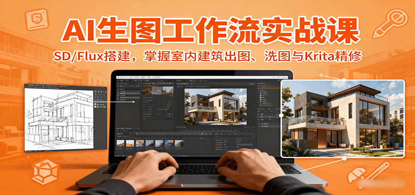 AI生图工作流实战课:SD/Flux搭建,掌握室内建筑出图、洗图与Krita精修-生财