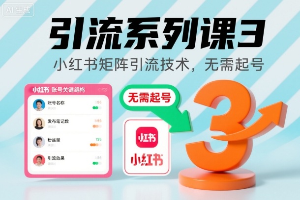 引流系列课3，小红书矩阵引流技术，无需起号-生财