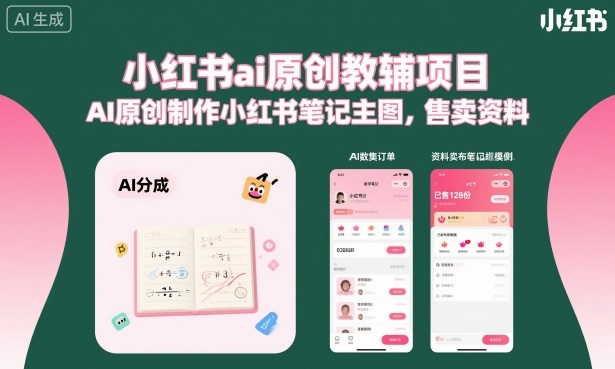 小红书ai原创教辅项目，AI原创制作小红书笔记主图，售卖资料-生财