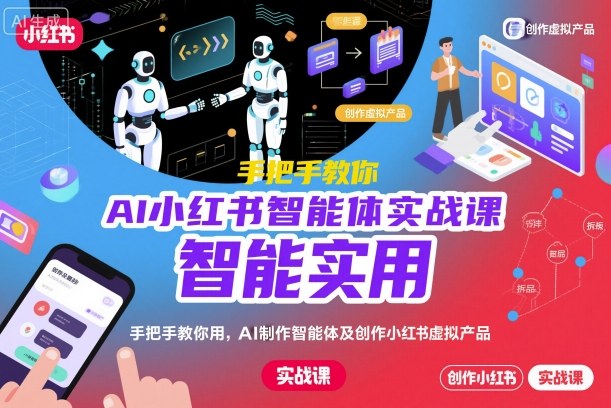 AI小红书智能体实战课，手把手教你用AI制作智能体及创作小红书虚拟产品，提效+内容商业化-生财
