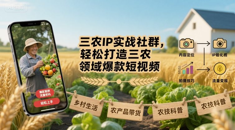 三农IP实战社群，轻松打造三农领域爆款短视频-生财