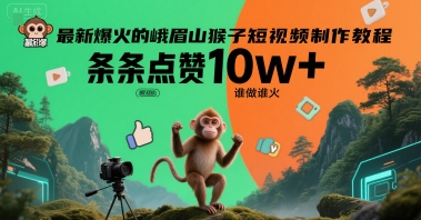 最新爆火的峨眉山猴子短视频制作教程，条条点赞10w+，谁做谁火【教程+提示词】-生财
