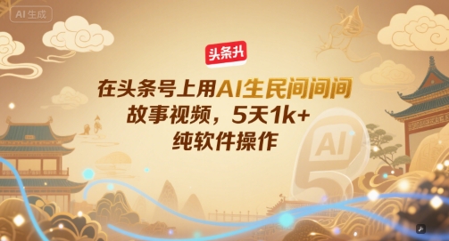 在头条号上用AI生民间故事视频,5天1k+,纯软件操作-生财