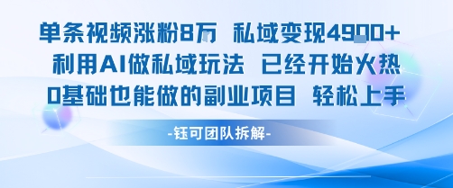单条视频私域变现4.9k+利用AI做私域玩法 已经开始火热0基础也能做的副业项目轻松上手-生财