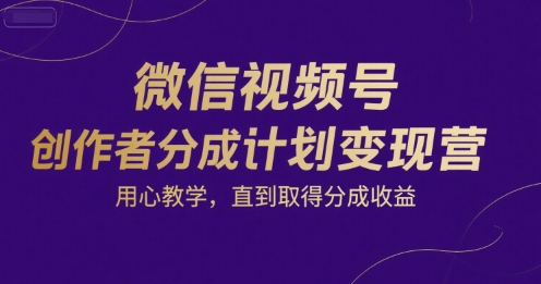 微信视频号创作者分成计划变现营,用心教学,直到取得分成收益-生财
