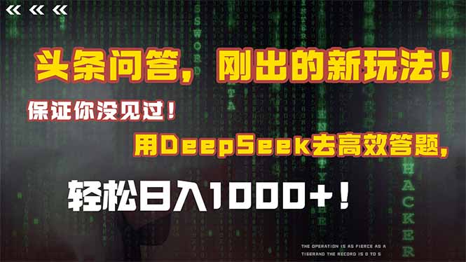 头条问答，刚出的新玩法！保证你没见过！结合Deepseek高效答题，日入1000+-生财