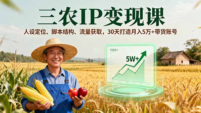 三农IP变现课,人设定位、脚本结构、流量获取,30天打造月入5万+带货账号-生财