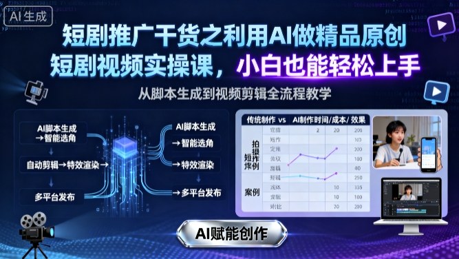 短剧推广干货之利用AI做精品原创短剧视频实操课，小白也能轻松上手-生财