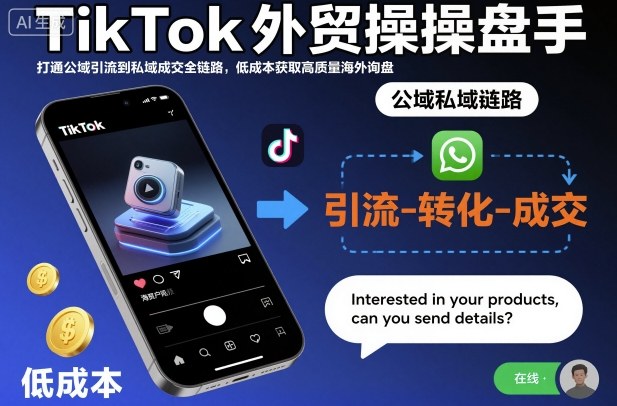 TikTok外贸操盘手，打通公域引流到私域成交全链路，低成本获取高质量海外询盘-生财