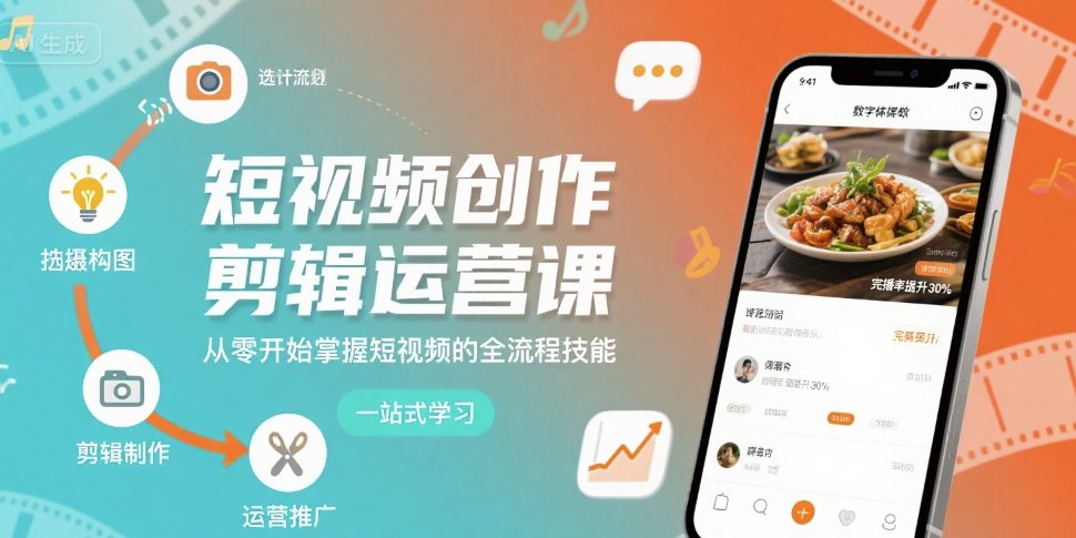 短视频创作剪辑运营课，从零开始掌握短视频的全流程技能-生财