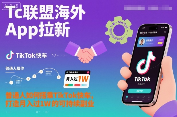 Tc联盟海外App拉新：普通人如何搭乘TikTok快车，打造月入过1W的可持续副业-生财