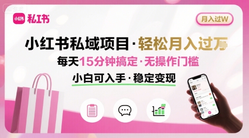 小红书私域项目 月入过W非常轻松 每天15分钟即可搞定，无任何操作门槛，小白可入手-生财
