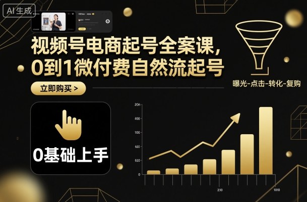 视频号电商起号全案课,0到1微付费自然流起号-生财