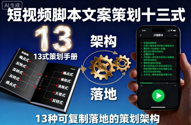 短视频脚本文案策划十三式，13种可复制落地的策划架构-生财