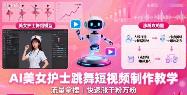 AI美女护士跳舞短视频制作教学,流量拿捏,快速涨千粉万粉【提示词+视频教程】-生财