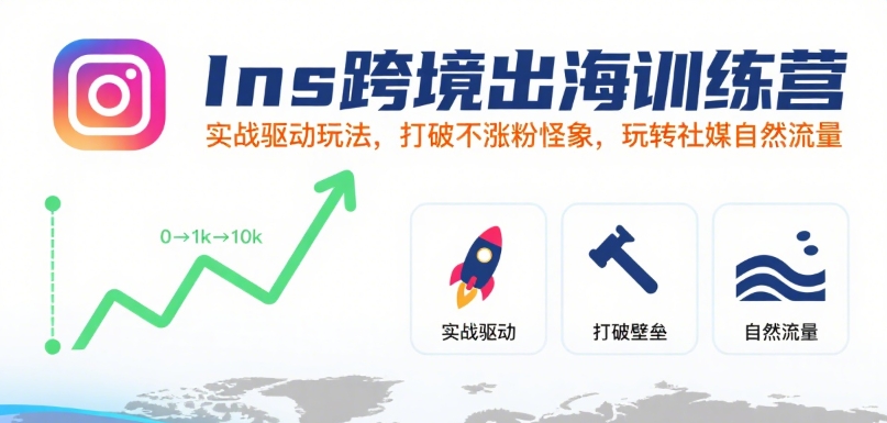 Ins跨境出海训练营，实战驱动玩法，打破不涨粉怪象，玩转社媒自然流量-生财
