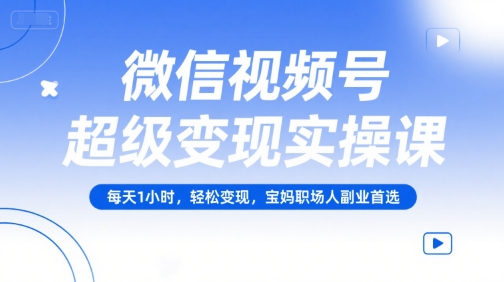 微信视频号超级变现实操课，每天1小时，轻松变现，宝妈职场人副业首选-生财
