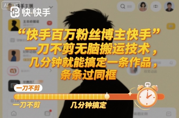快手百万粉丝博主快手一刀不剪无脑搬运技术,几分钟就能搞定一条作品,条条过同框-生财