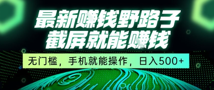 最新野路子截屏就能挣钱，无门槛，手机就能操作，日入5张【揭秘】-生财