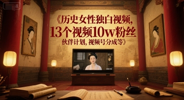 历史女性独白视频,13个视频10w粉丝,伙伴计划,视频号分成等-生财