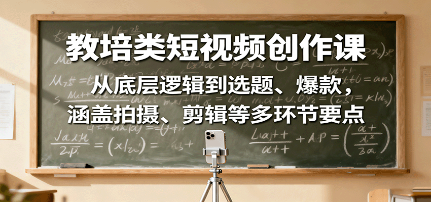 教培类短视频创作课：从底层逻辑到选题、爆款，涵盖拍摄、剪辑等多环节要点-生财