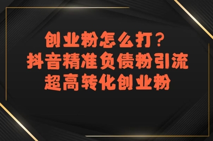 创业粉怎么打?抖音精准负债粉引流,超高转化创业粉-生财