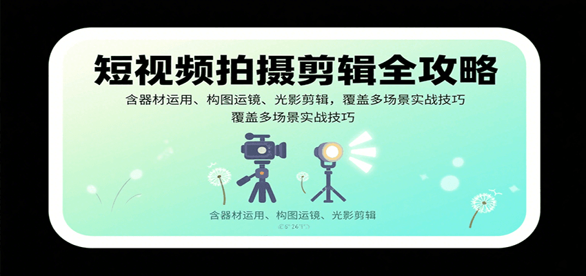 短视频拍摄剪辑全攻略：含器材运用、构图运镜、光影剪辑，覆盖多场景实战技巧-生财