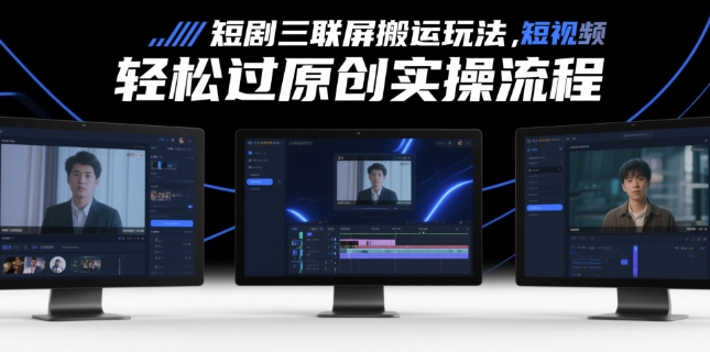 短剧三联屏搬运玩法,短剧搬运轻松过原创实操流程-生财