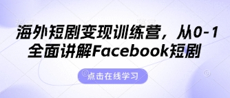 海外短剧变现训练营，从0-1全面讲解Facebook短剧-生财