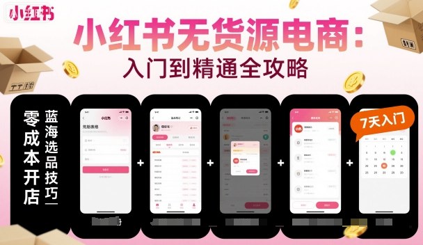 小红书无货源电商，入门到精通，开店+选品+笔记+剪辑+赛道+内容-生财
