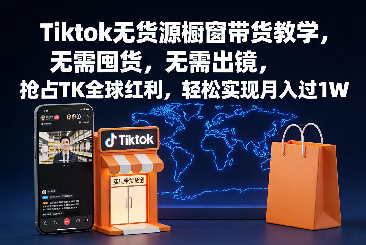Tiktok无货源橱窗带货教学，无需囤货，无需出镜，抢占TK全球红利，轻松实现月入过1W-生财