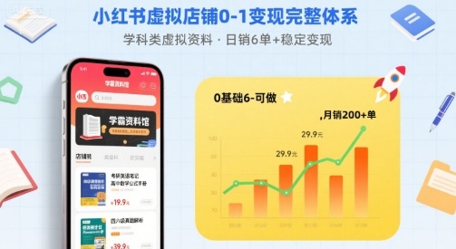 小红书虚拟店铺0-1变现完整体系：卖学科类虚拟资料，一天6张+，很稳定【已完结】-生财