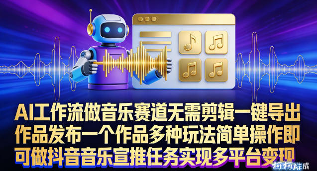 AI工作流做音乐赛道，无需剪辑，一键导出作品发布，一个作品多种玩法，简单操作即可做抖音音乐宣推任务-生财