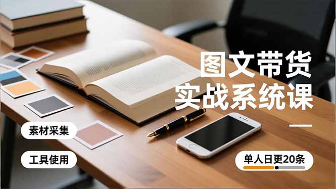 图文带货实战系统课，工具使用、素材采集、防同质化，单人日更20条月入3w+-生财