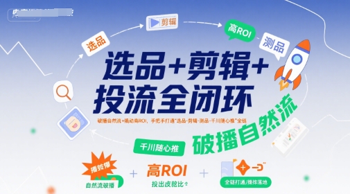 选品+剪辑+投流全闭环，破播自然流+撬动高ROI，手把手打通“选品-剪辑-测品-千川随心推”全链-生财