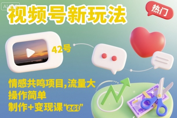 视频号新玩法，情感共鸣项目，流量大，操作简单，制作+变现课-生财