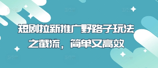 短剧拉新推广野路子玩法之截流，简单又高效-生财