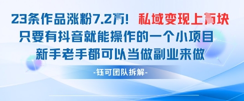 抖音私域项目23条作品涨粉7.2W，私域变现1W-生财