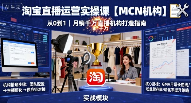 淘宝直播运营实操课【MCN机构】，从0到1做一家月销千W的直播机构-生财