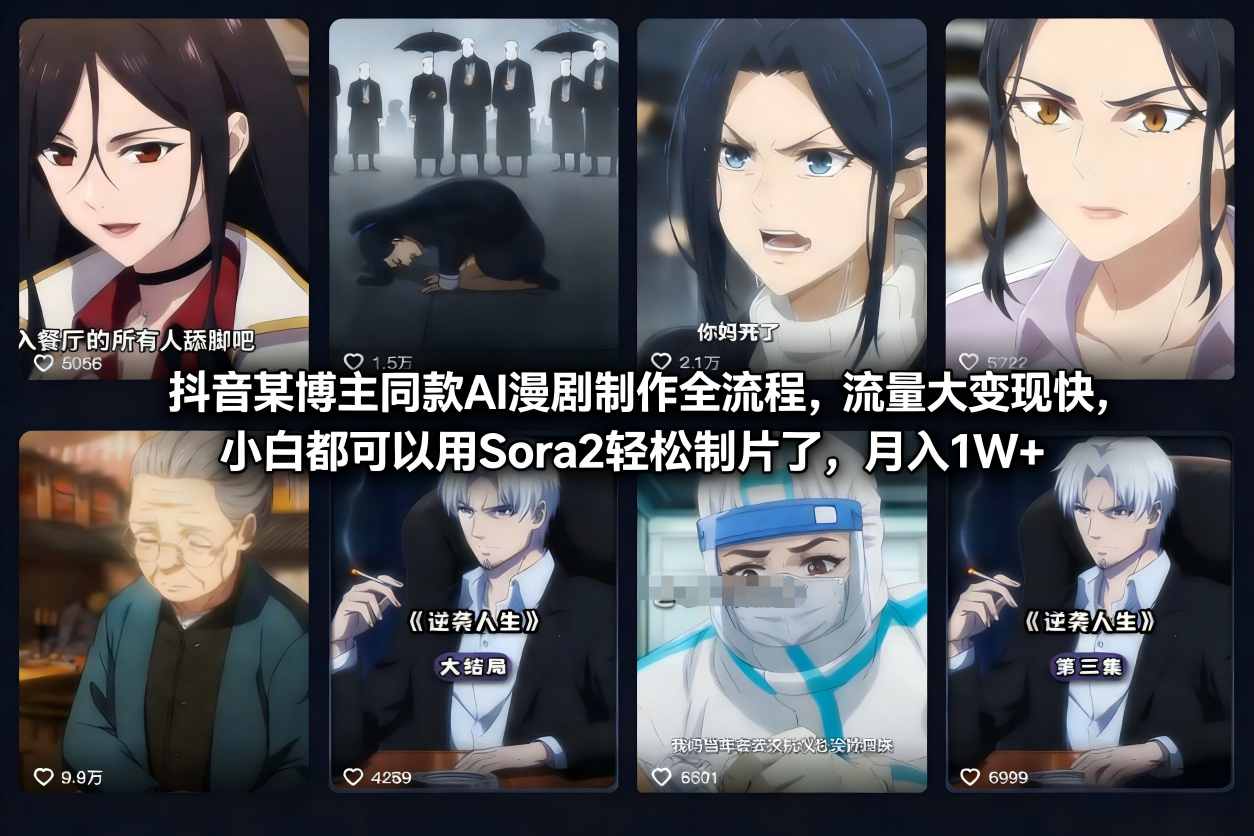 抖音某博主同款AI漫剧制作全流程，流量大变现快，小白都可以用Sora2轻松制片了，月入1W+-生财