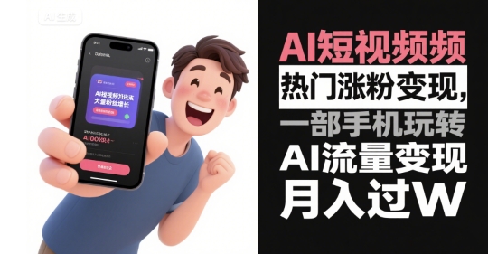 AI短视频热门涨粉变现，一部手机玩转AI流量变现，月入过W-生财