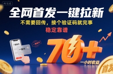 全网首发一键拉新项目,不需要回传,接个验证码就完事,稳定靠谱,一小时收益70+【揭秘】-生财