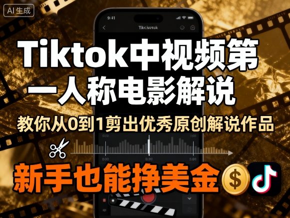 Tiktok中视频第一人称电影解说，教你从0到1剪出一个优秀的原创解说作品，新手也能挣美金-生财