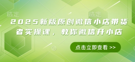 2025新版原创微信小店带货者实操课，教你微信开小店-生财
