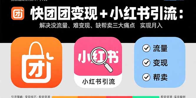 快团团变现+小红书引流：解决没流量、难变现、缺帮卖三大痛点 实现月入3w+-生财