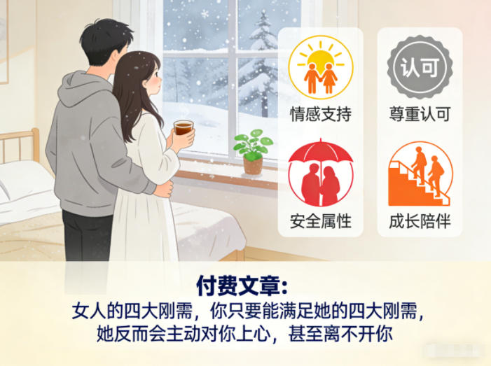 付费文章：女人的四大刚需，你只要能满足她的四大刚需，她反而会主动对你上心，甚至离不开你-生财