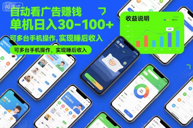 自动看广告賺钱,单机日入30-100+,可多台手机操作,实现睡后收入【揭秘】-生财