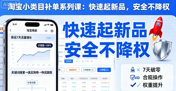 淘宝小类目补单系列课,快速起新品,安全不降权-生财