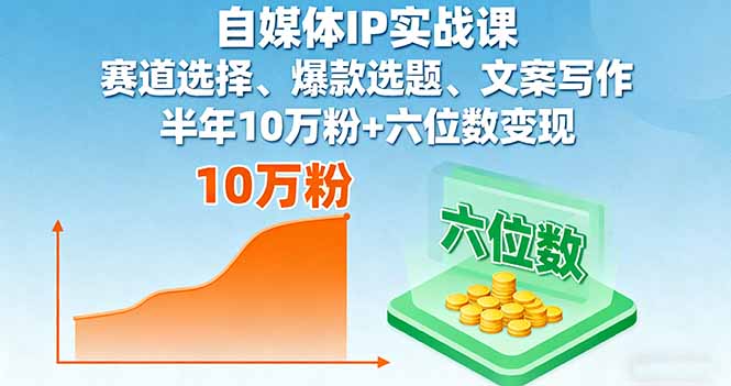 自媒体IP实战课，赛道选择、爆款选题、文案写作，半年10万粉+六位数变现-生财