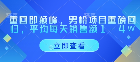 重回即颠峰,男粉项目重磅回归,平均每天销售额1-4W-生财
